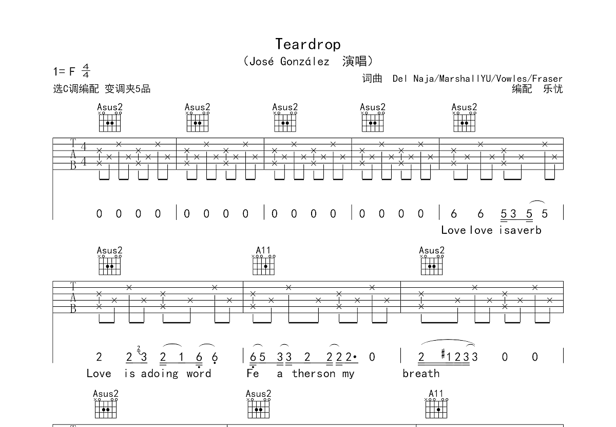 Teardrop吉他谱预览图