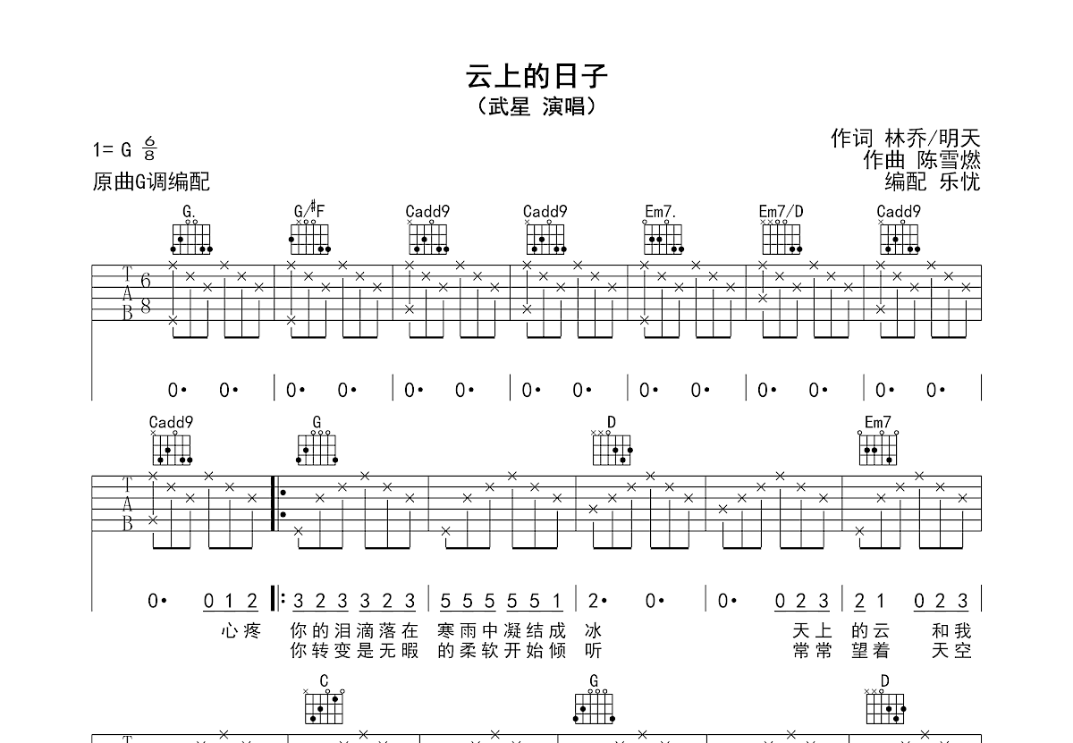 云上的日子吉他谱预览图