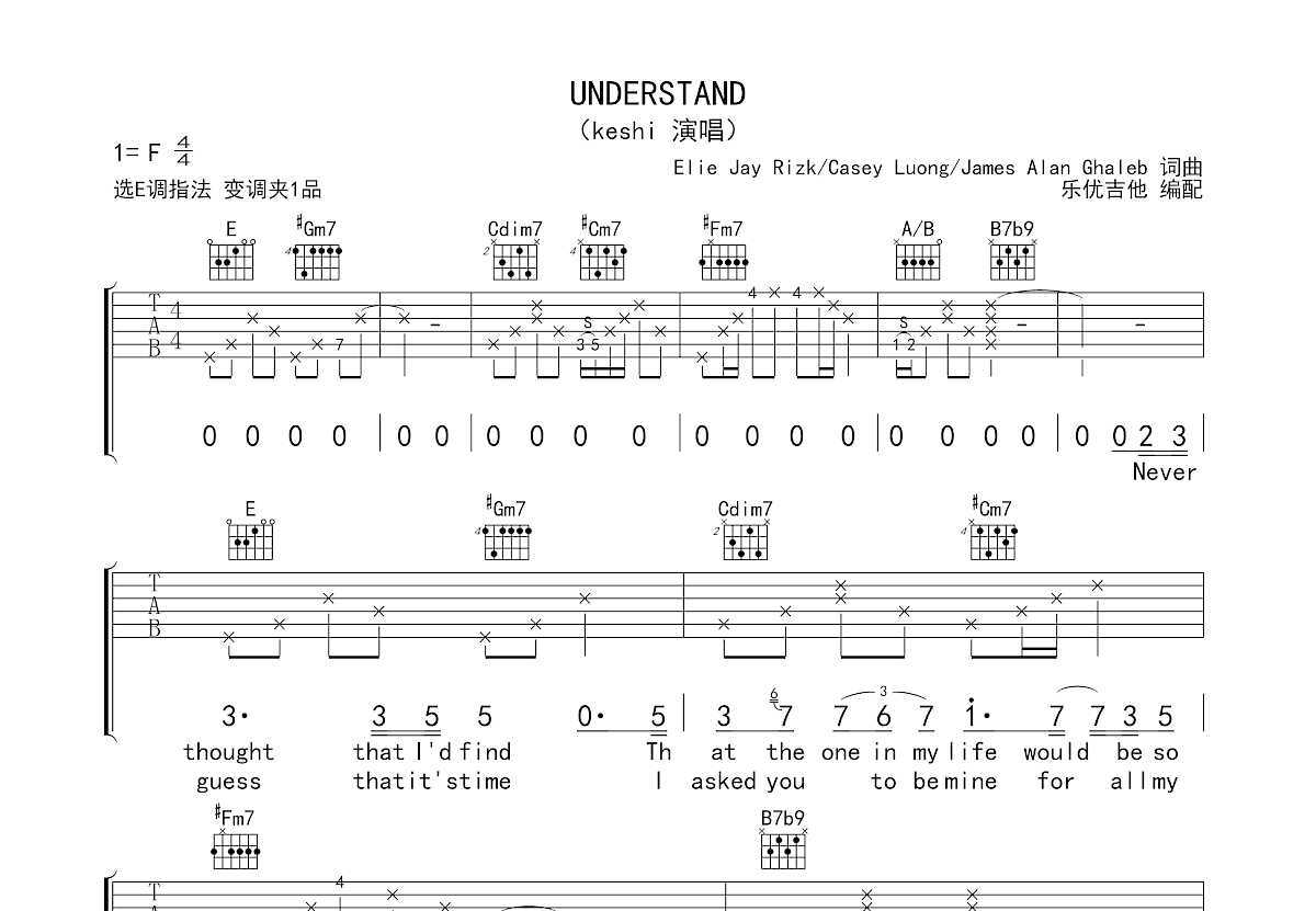 UNDERSTAND吉他谱预览图