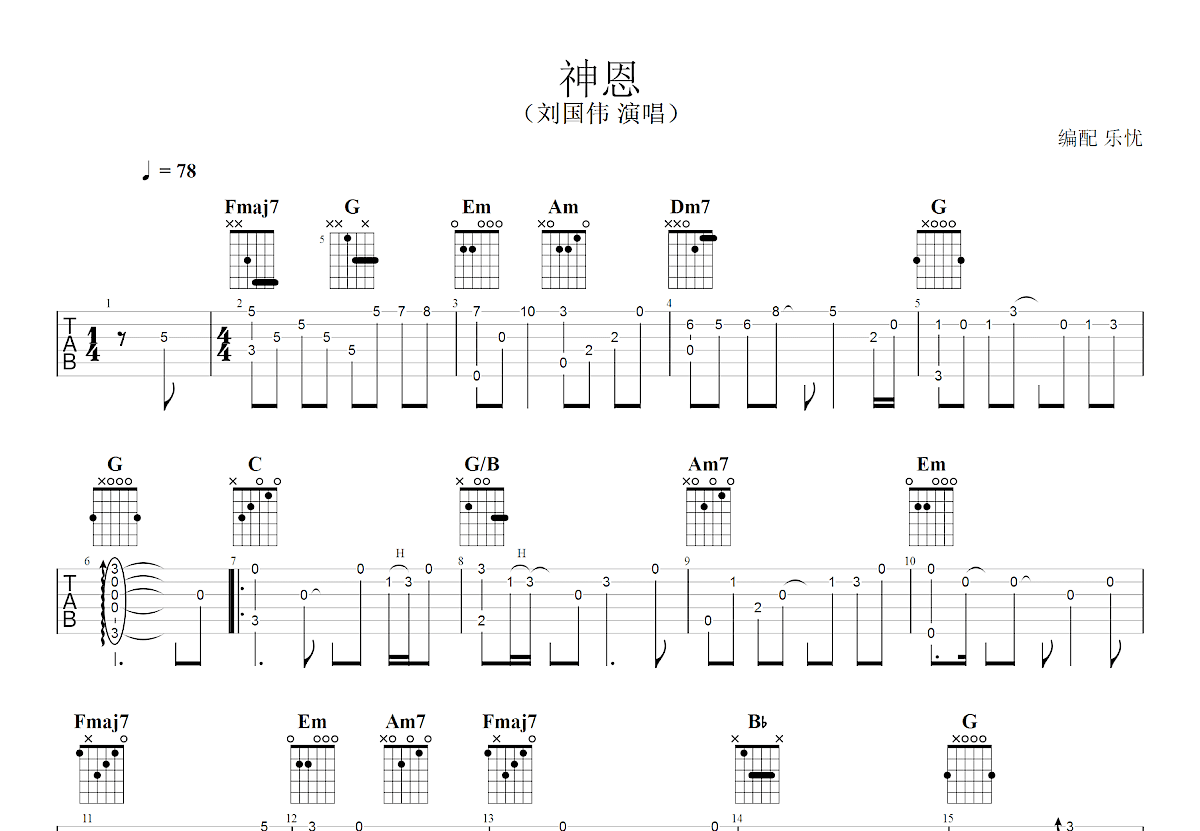 神恩吉他谱_刘国伟_C调指弹