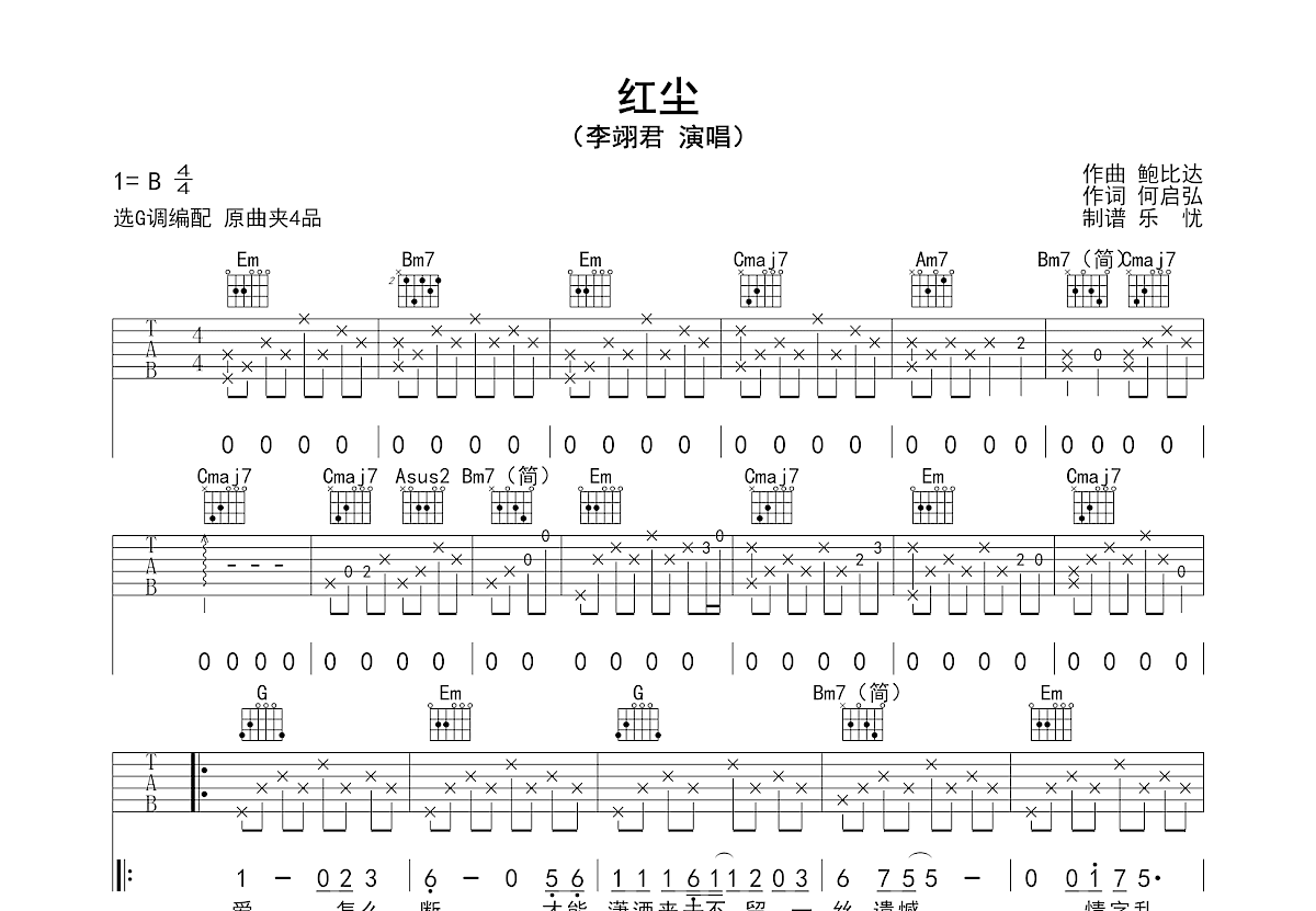 红尘吉他谱预览图