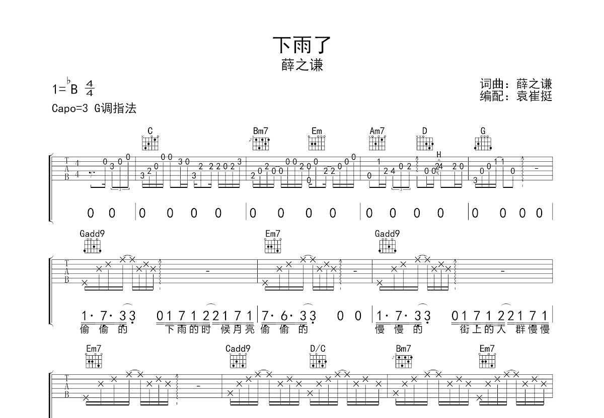 下雨了吉他谱预览图