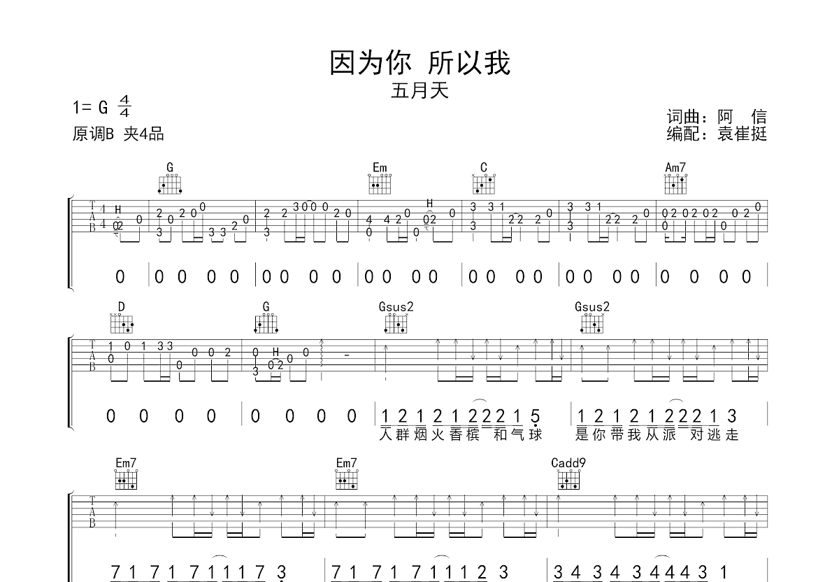 因为你所以我吉他谱预览图