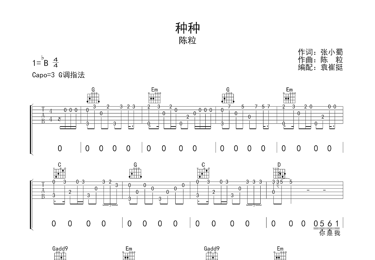 种种吉他谱预览图