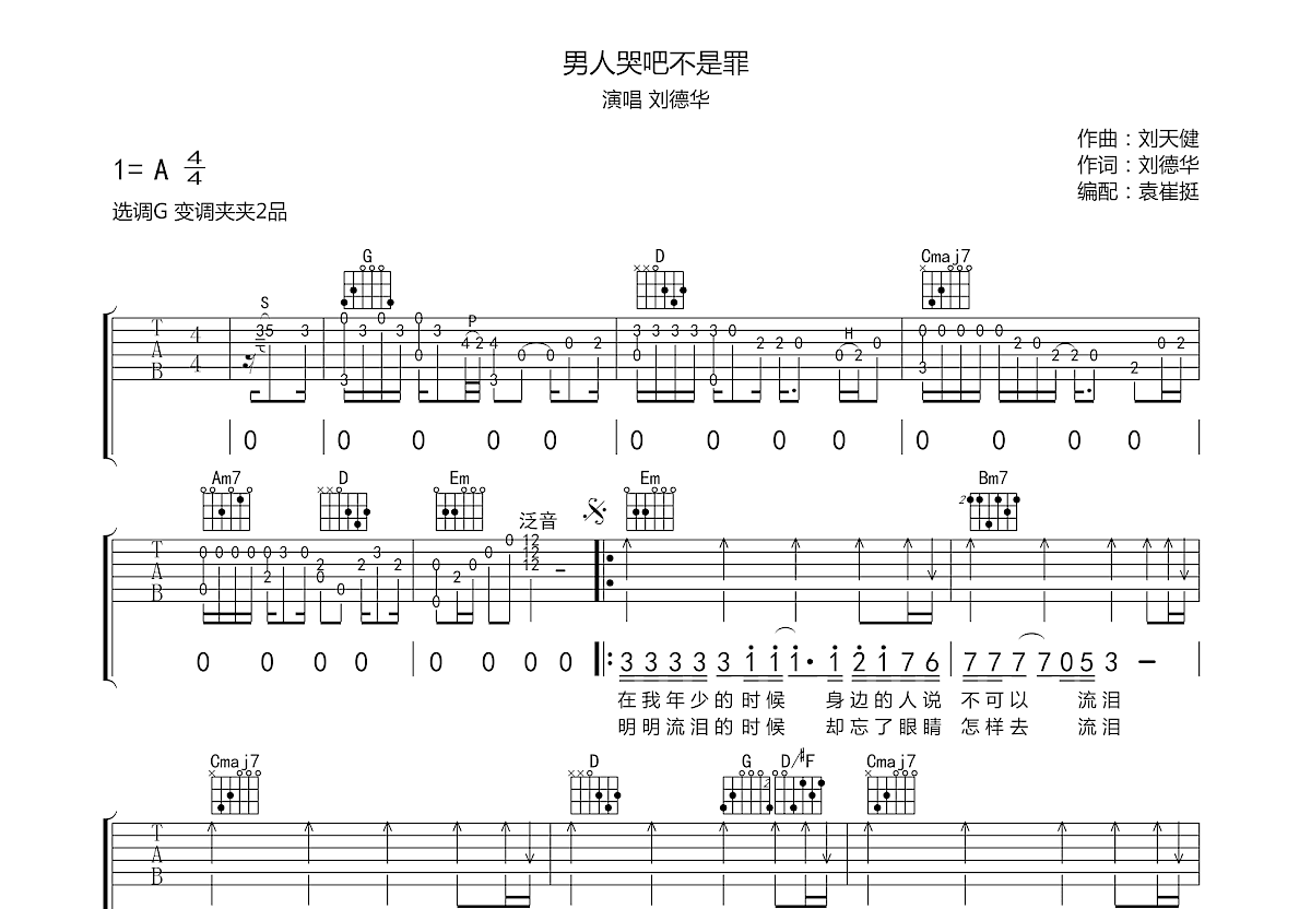 男人哭吧不是罪吉他谱预览图