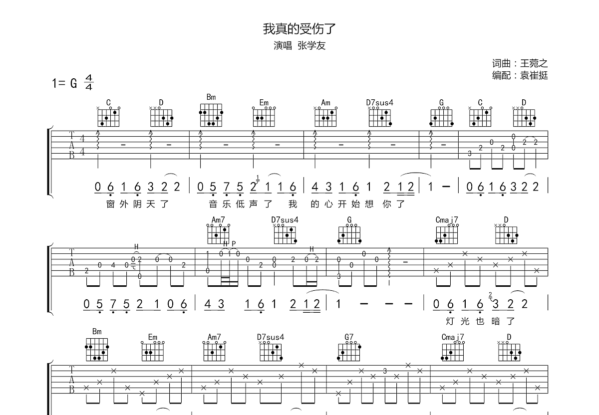 我真的受伤了吉他谱预览图