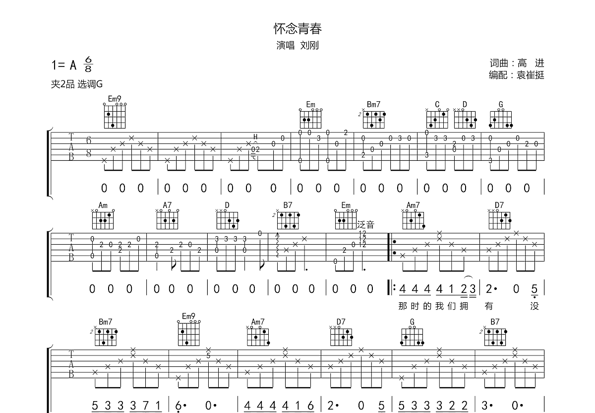 怀念青春吉他谱预览图