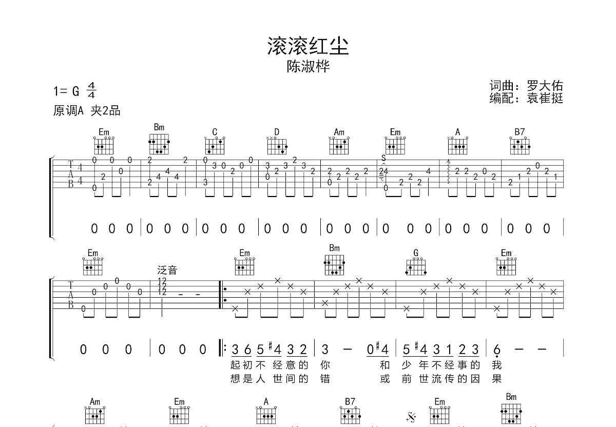 滚滚红尘吉他谱预览图