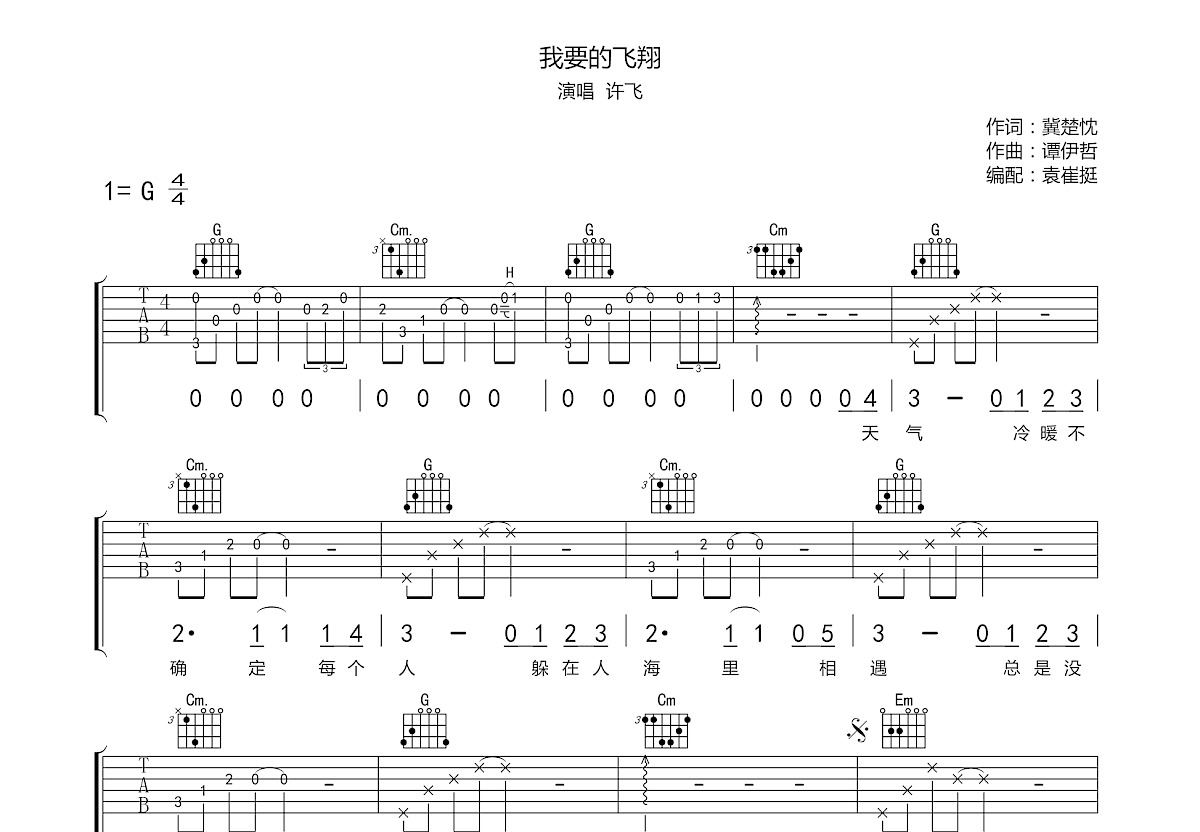 我要的飞翔吉他谱预览图