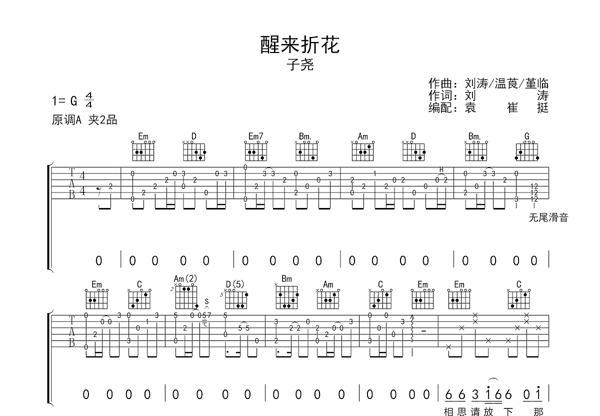 醒来折花吉他谱预览图