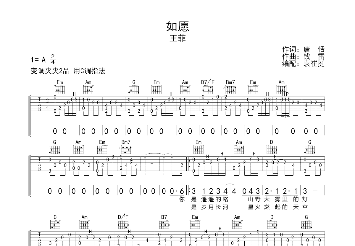 如愿吉他谱预览图