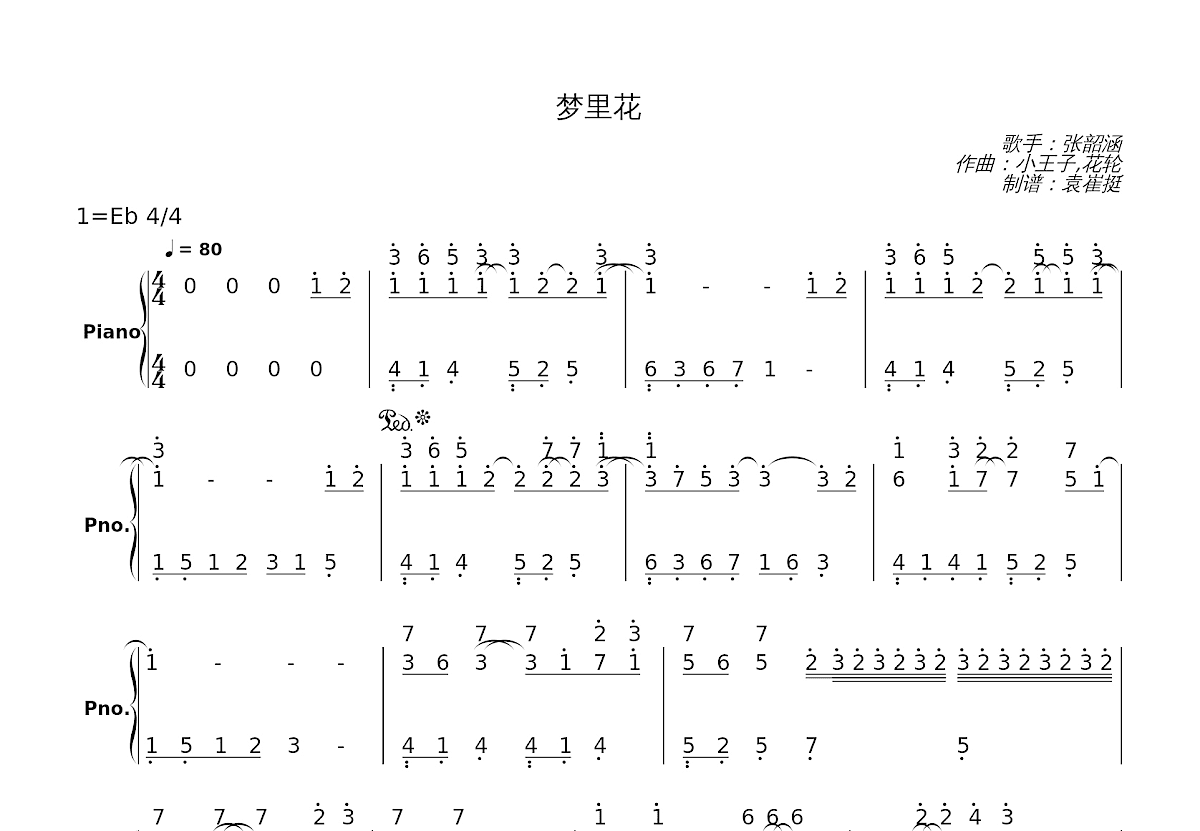 梦里花简谱预览图