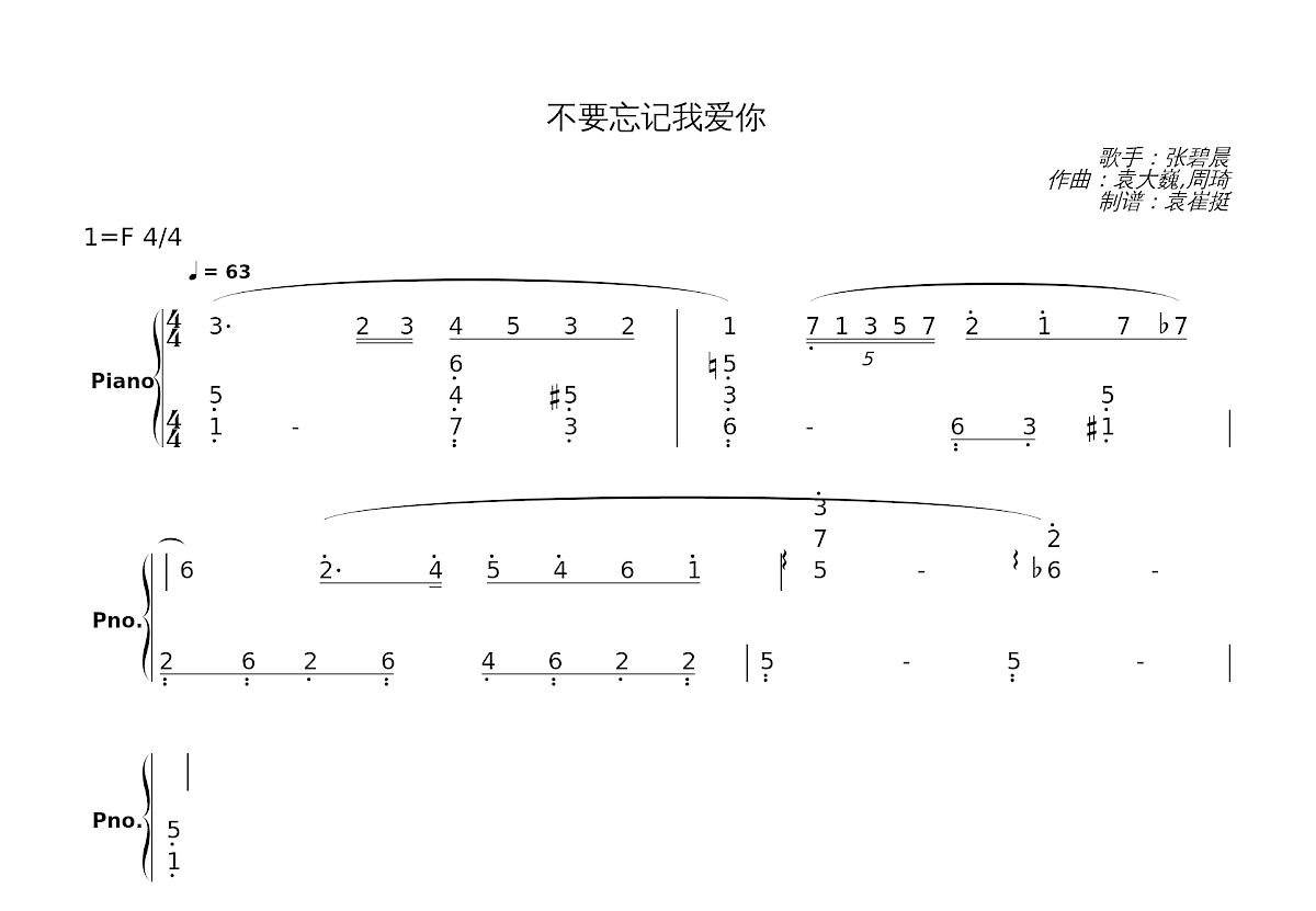 不要忘记我爱你简谱预览图