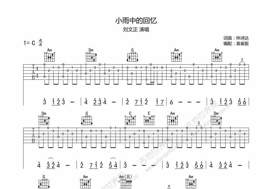 小雨中的回忆吉他谱预览图