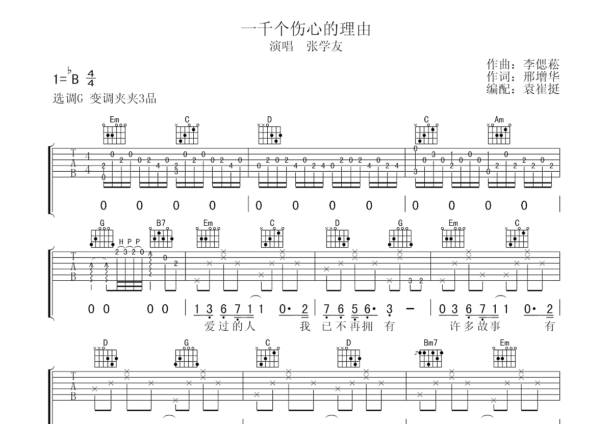 一千个伤心的理由吉他谱预览图