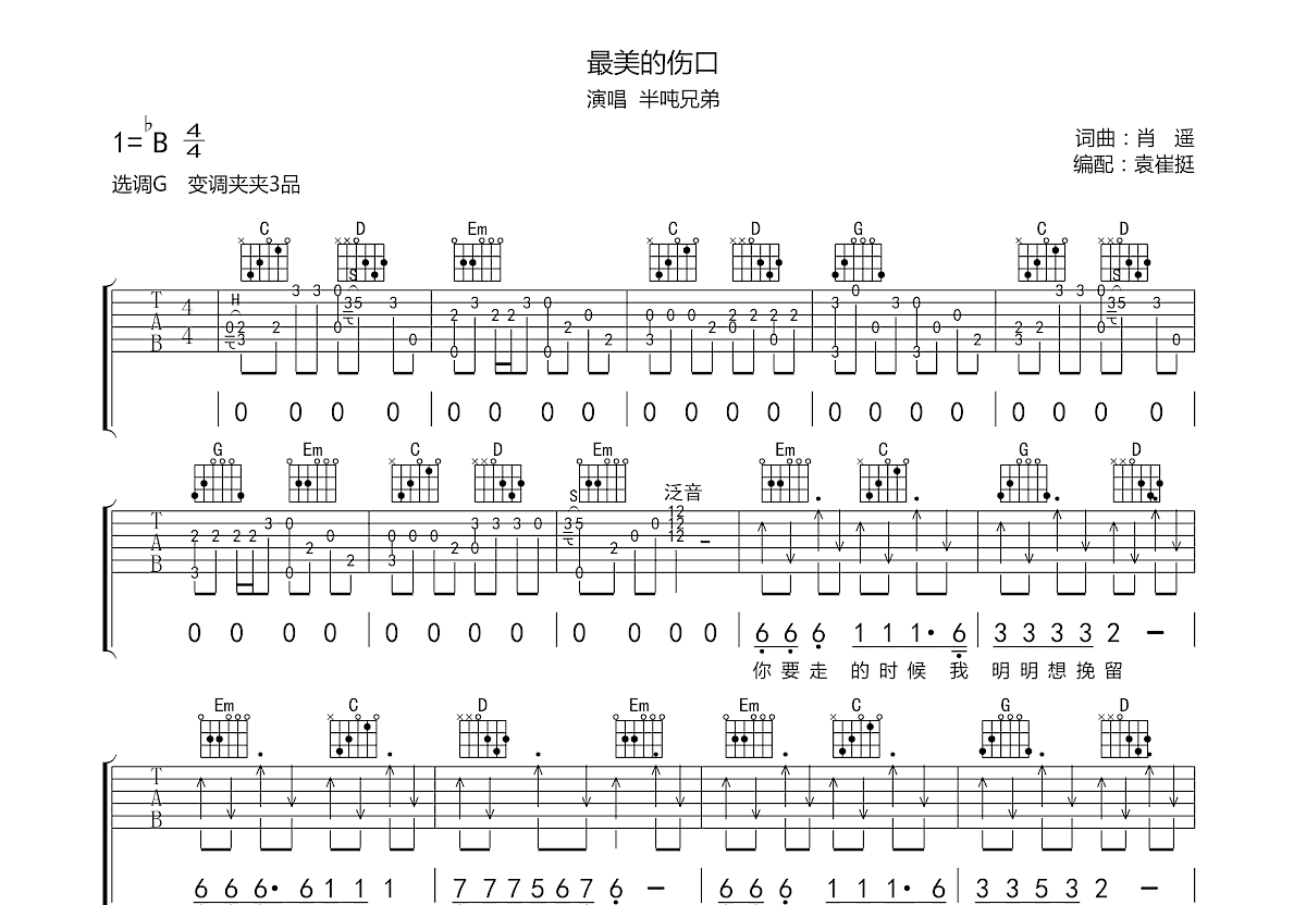 最美的伤口吉他谱预览图