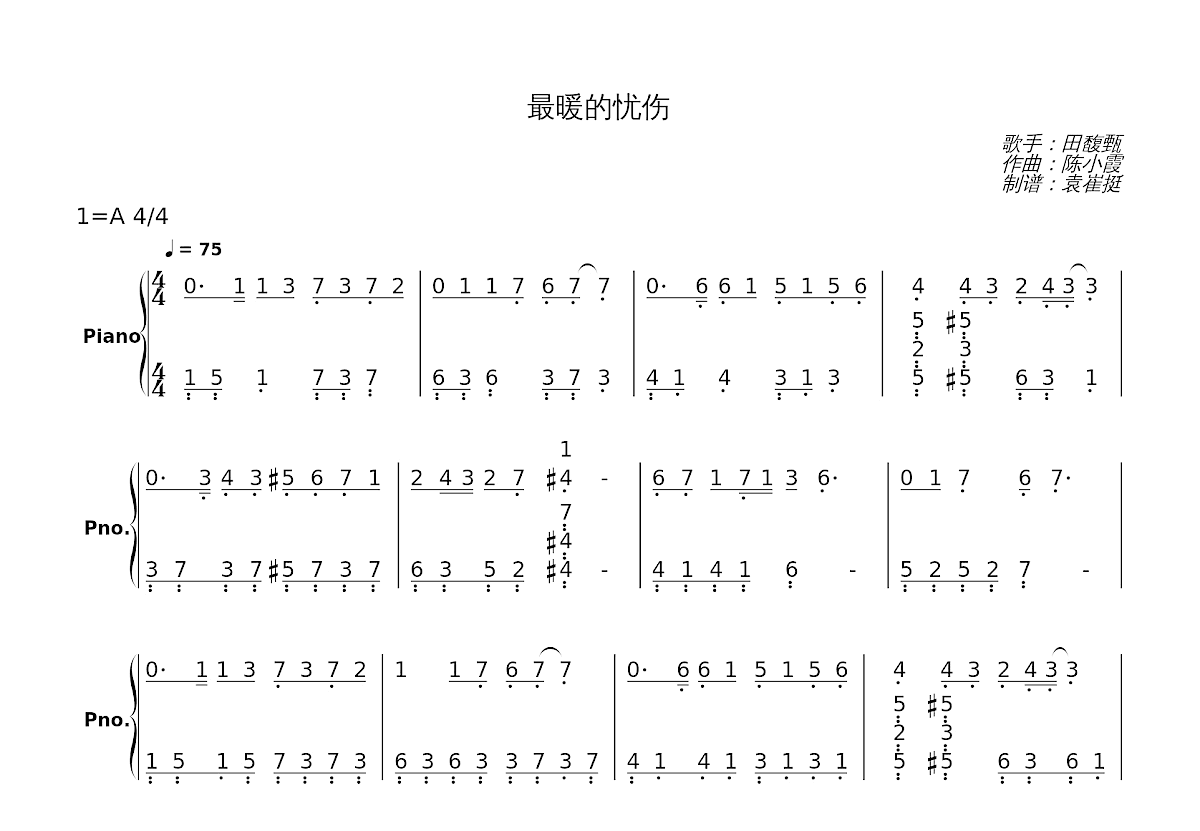 最暖的忧伤简谱预览图