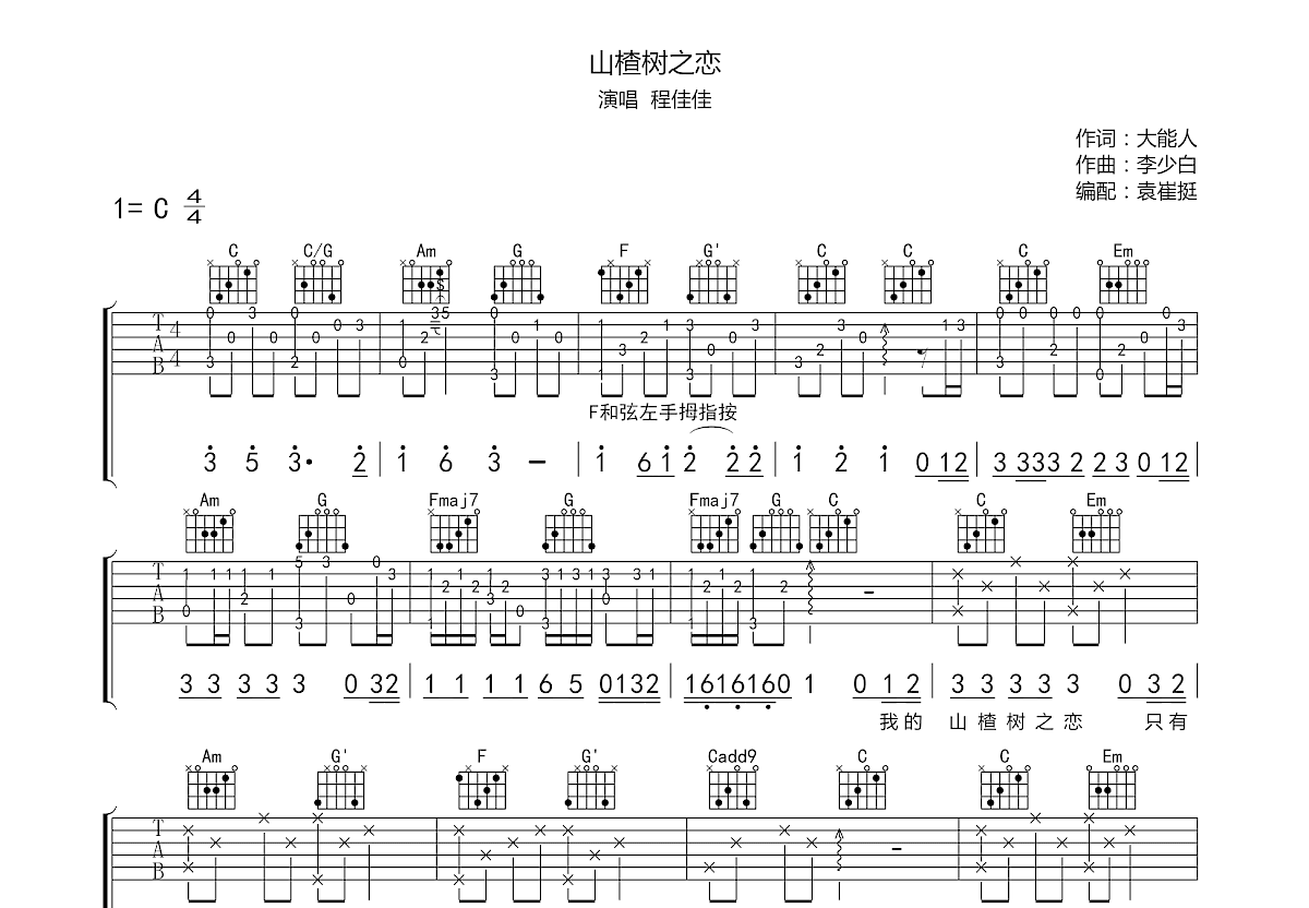 山楂树之恋吉他谱预览图
