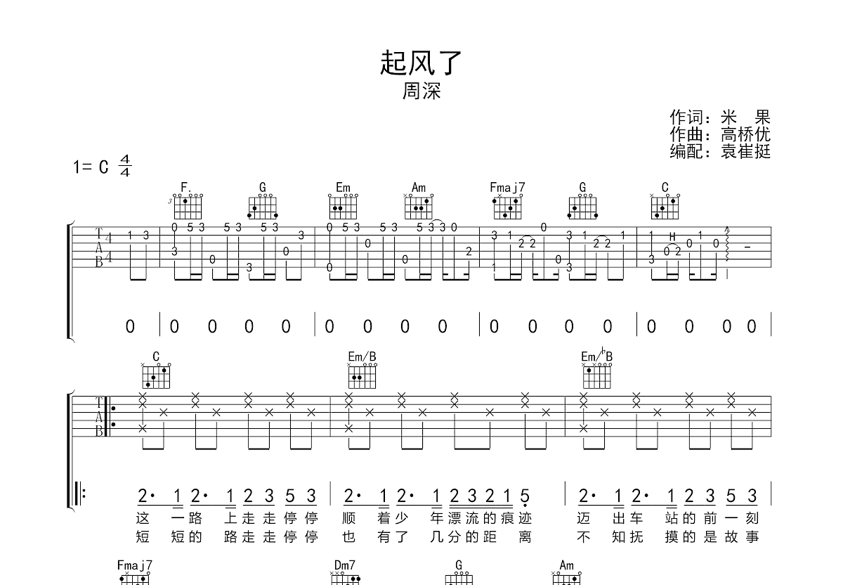 起风了吉他谱预览图