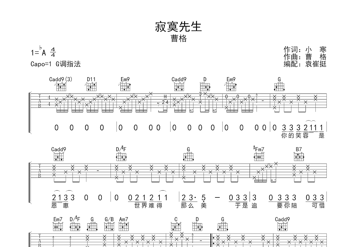 寂寞先生吉他谱预览图