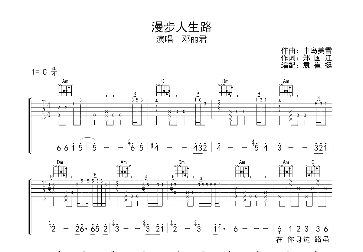 漫步人生路吉他谱预览图