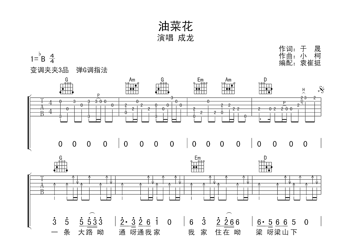 油菜花吉他谱预览图