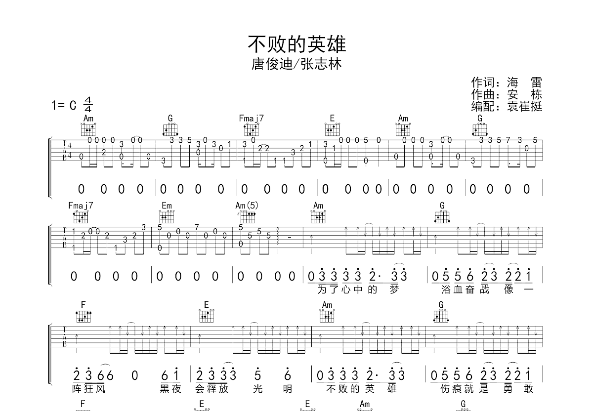 不败的英雄吉他谱预览图