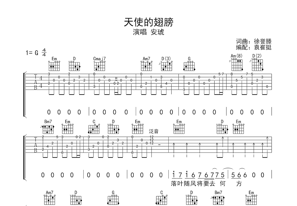 天使的翅膀吉他谱预览图