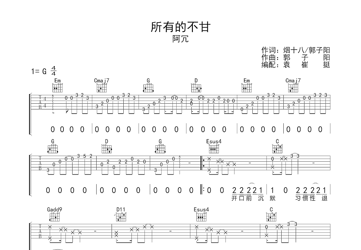 所有的不甘吉他谱预览图