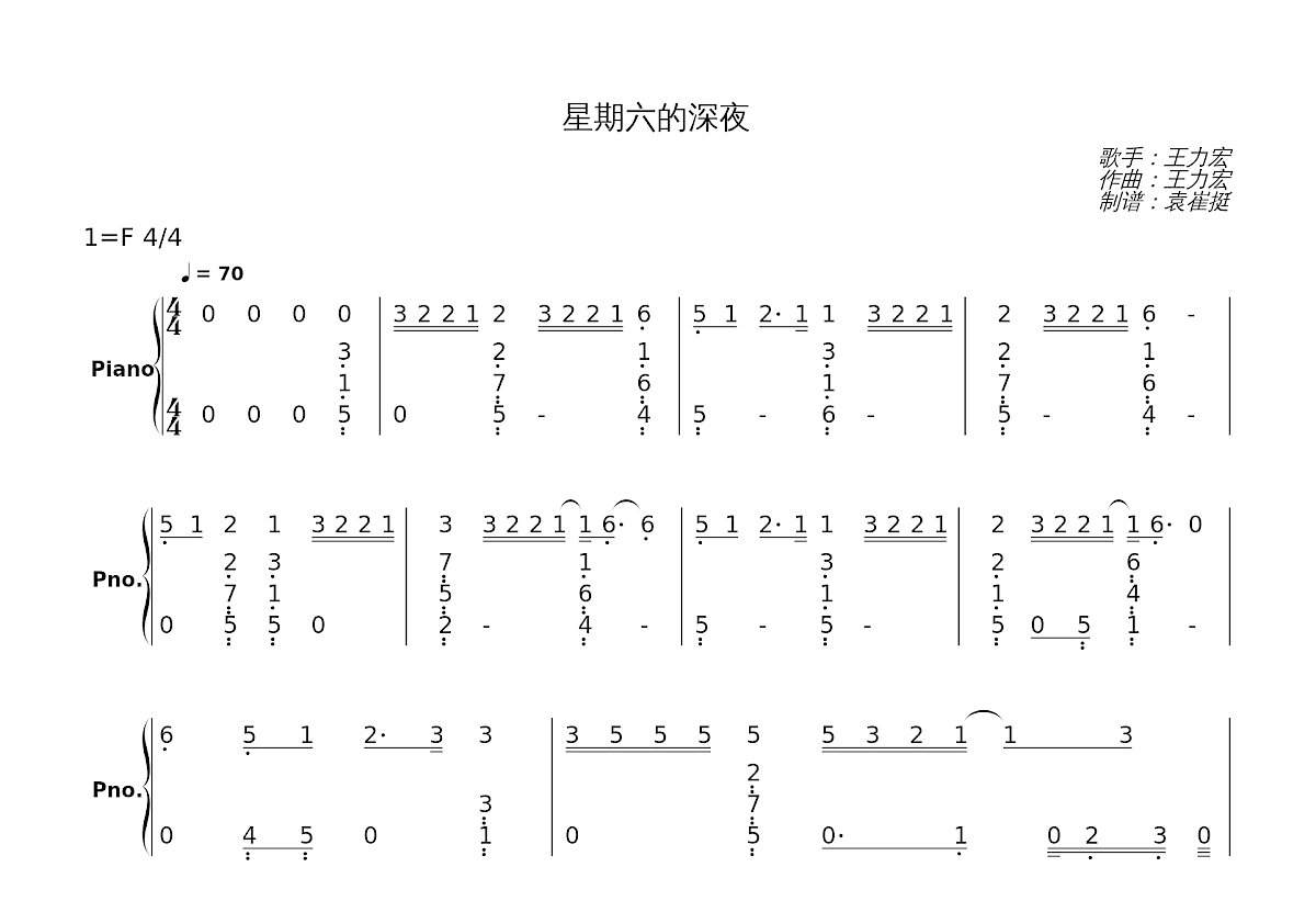 星期六的深夜简谱预览图