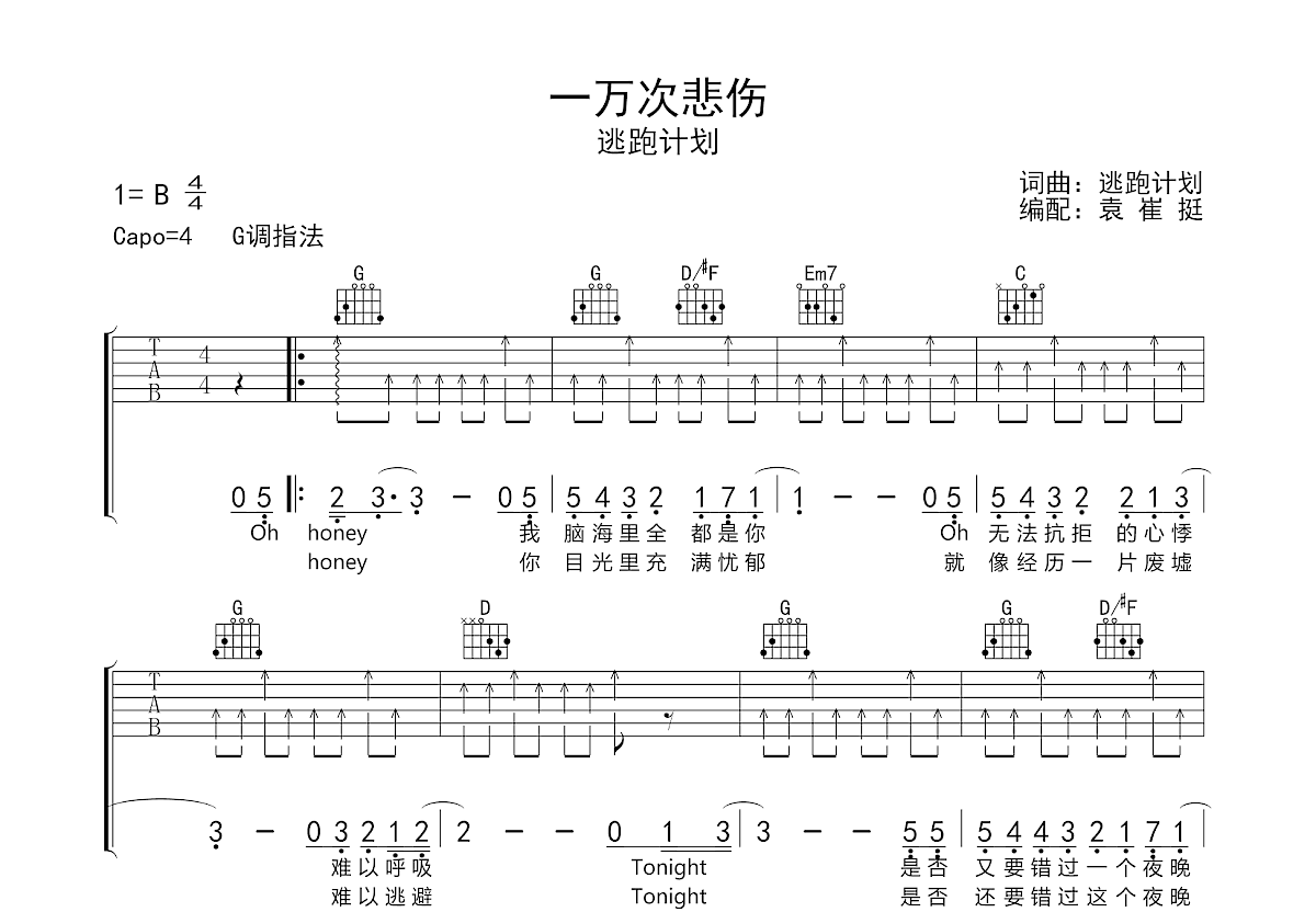 一万次悲伤吉他谱预览图