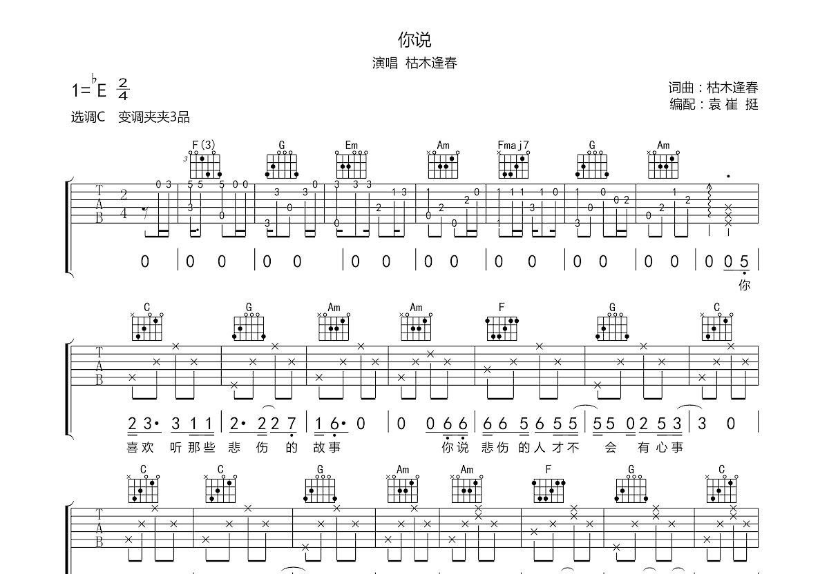你说吉他谱预览图