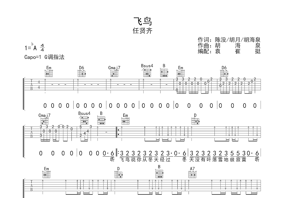 飞鸟吉他谱预览图