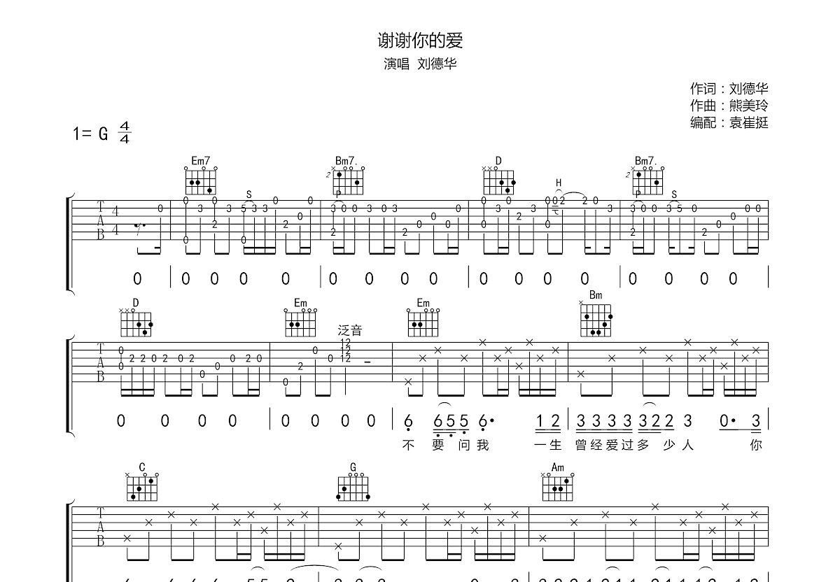 谢谢你的爱吉他谱预览图