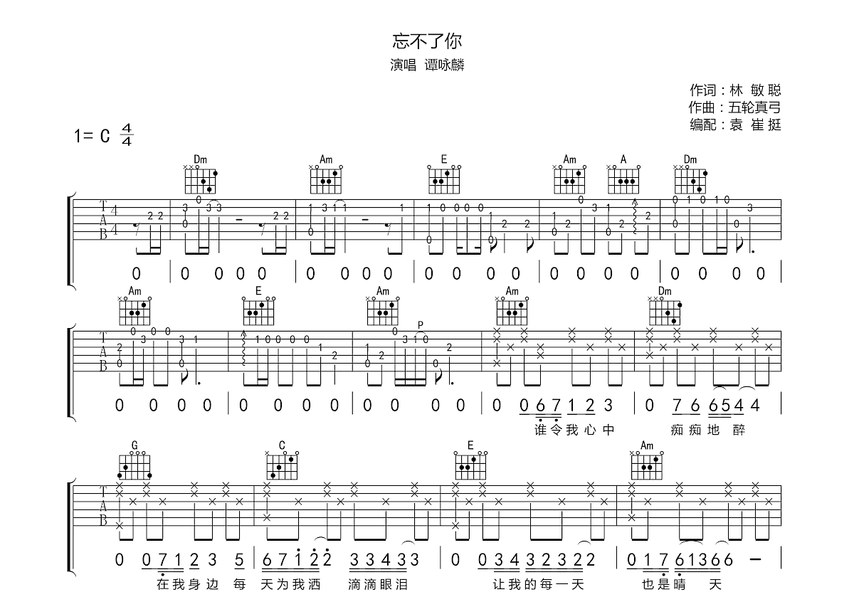 忘不了你吉他谱预览图