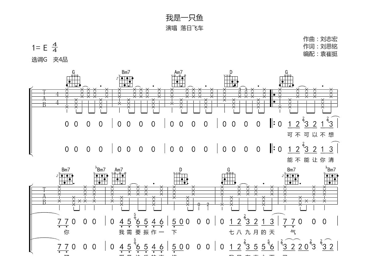 我是一只鱼吉他谱预览图