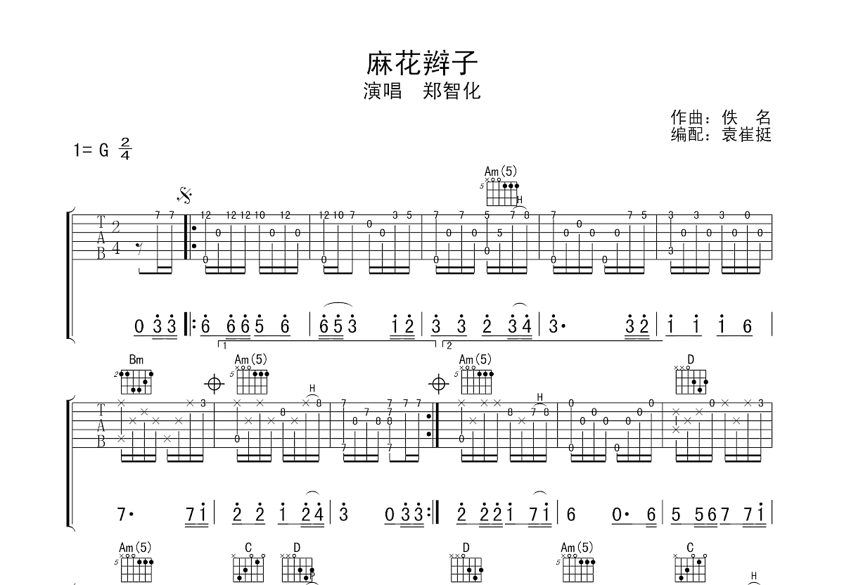 麻花辫子吉他谱预览图