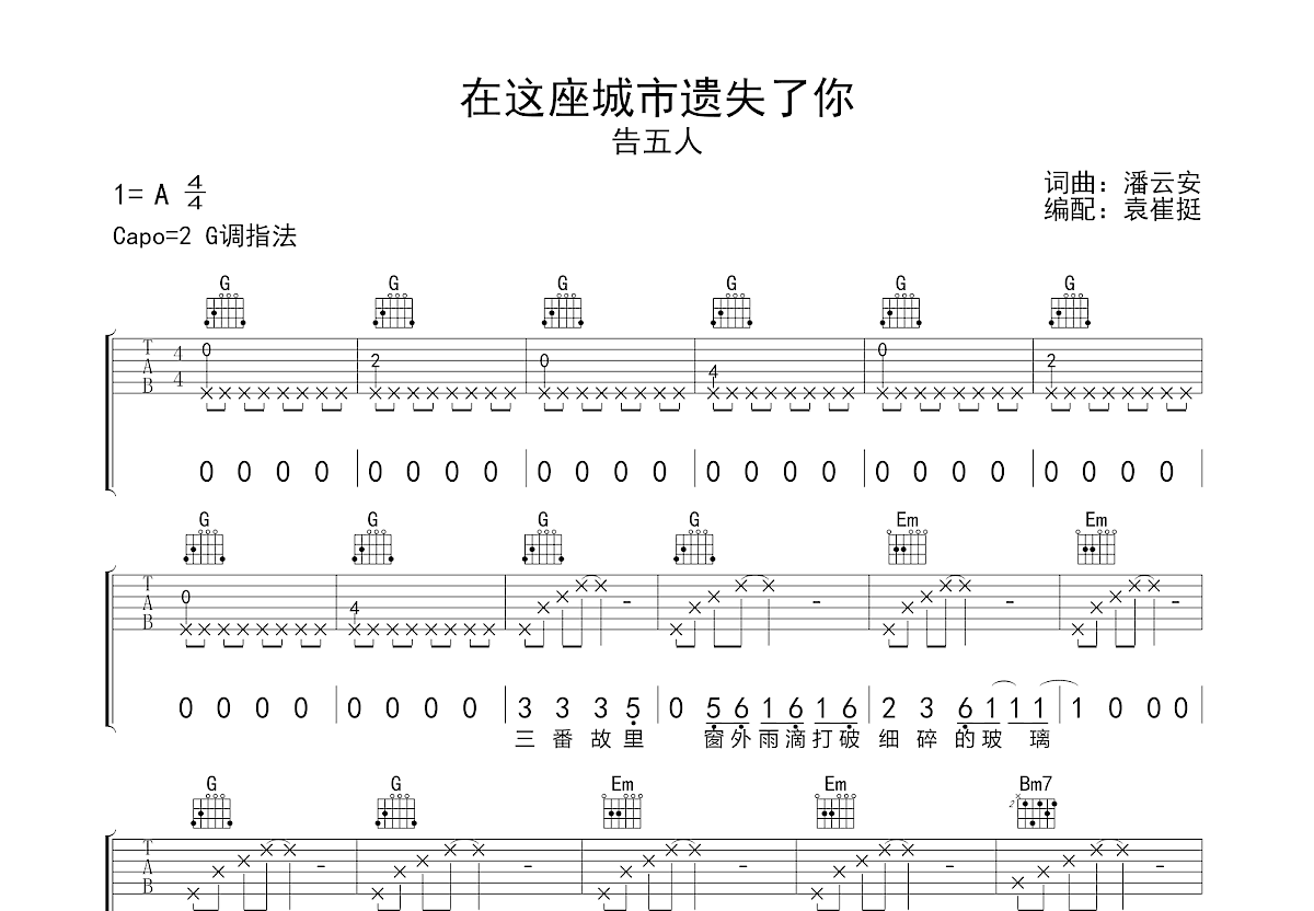 在这座城市遗失了你吉他谱预览图