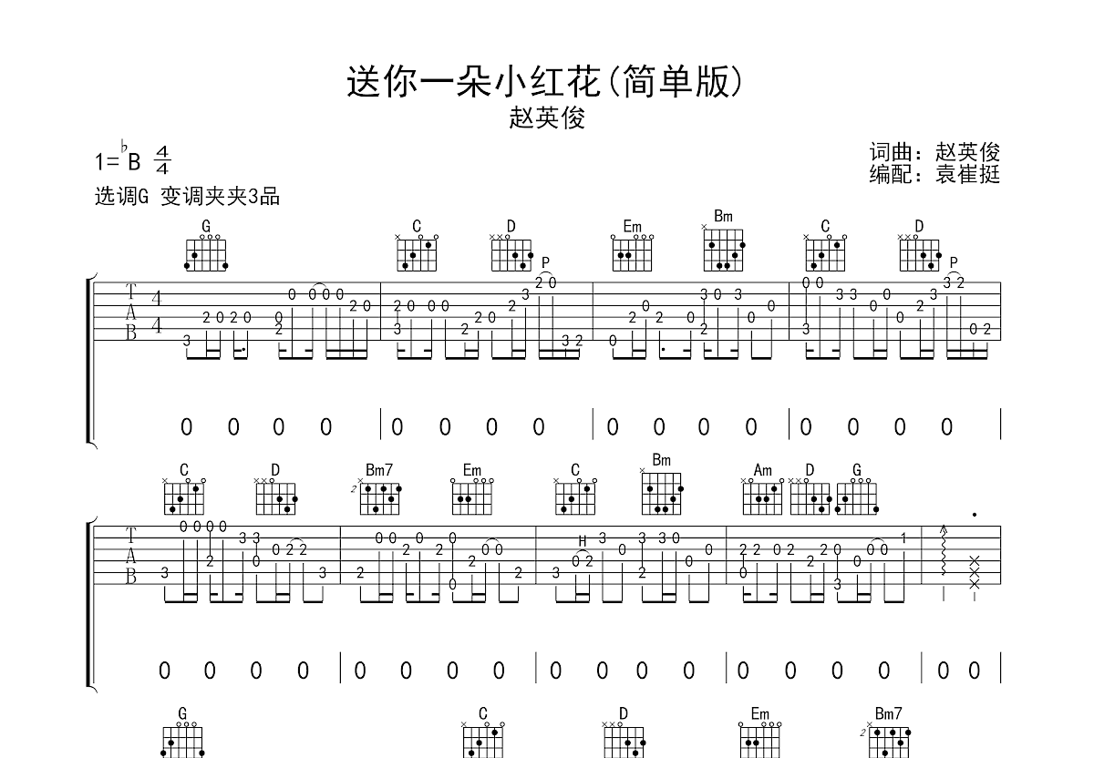 送你一朵小红花吉他谱_赵英俊_G调弹唱