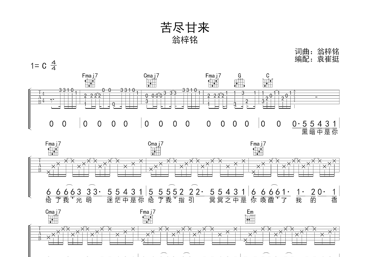 苦尽甘来吉他谱预览图