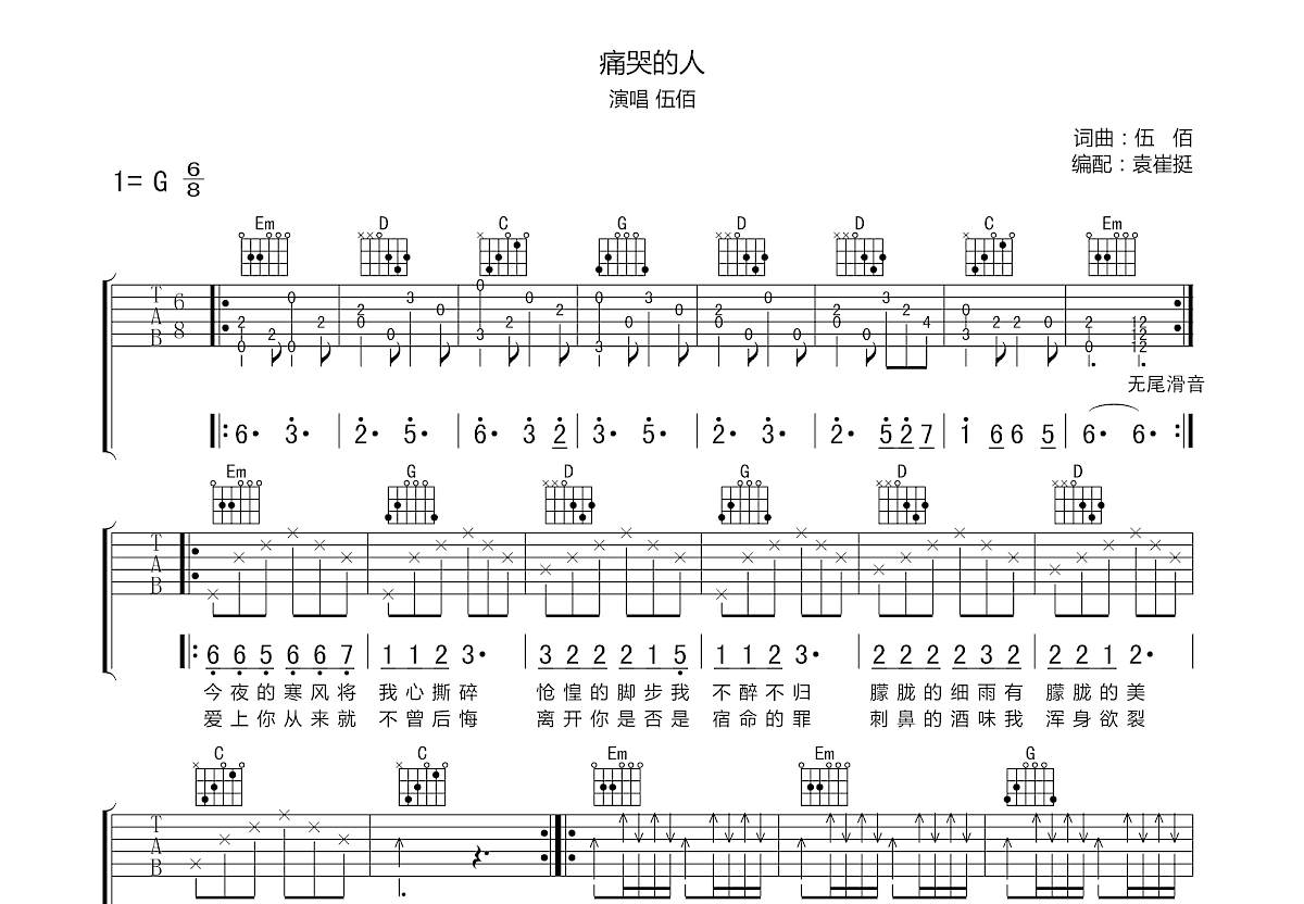 痛哭的人吉他谱预览图