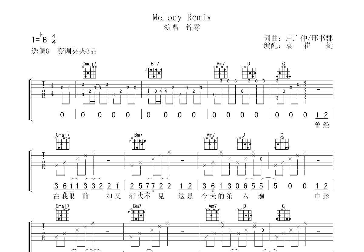 Melody Remix吉他谱预览图