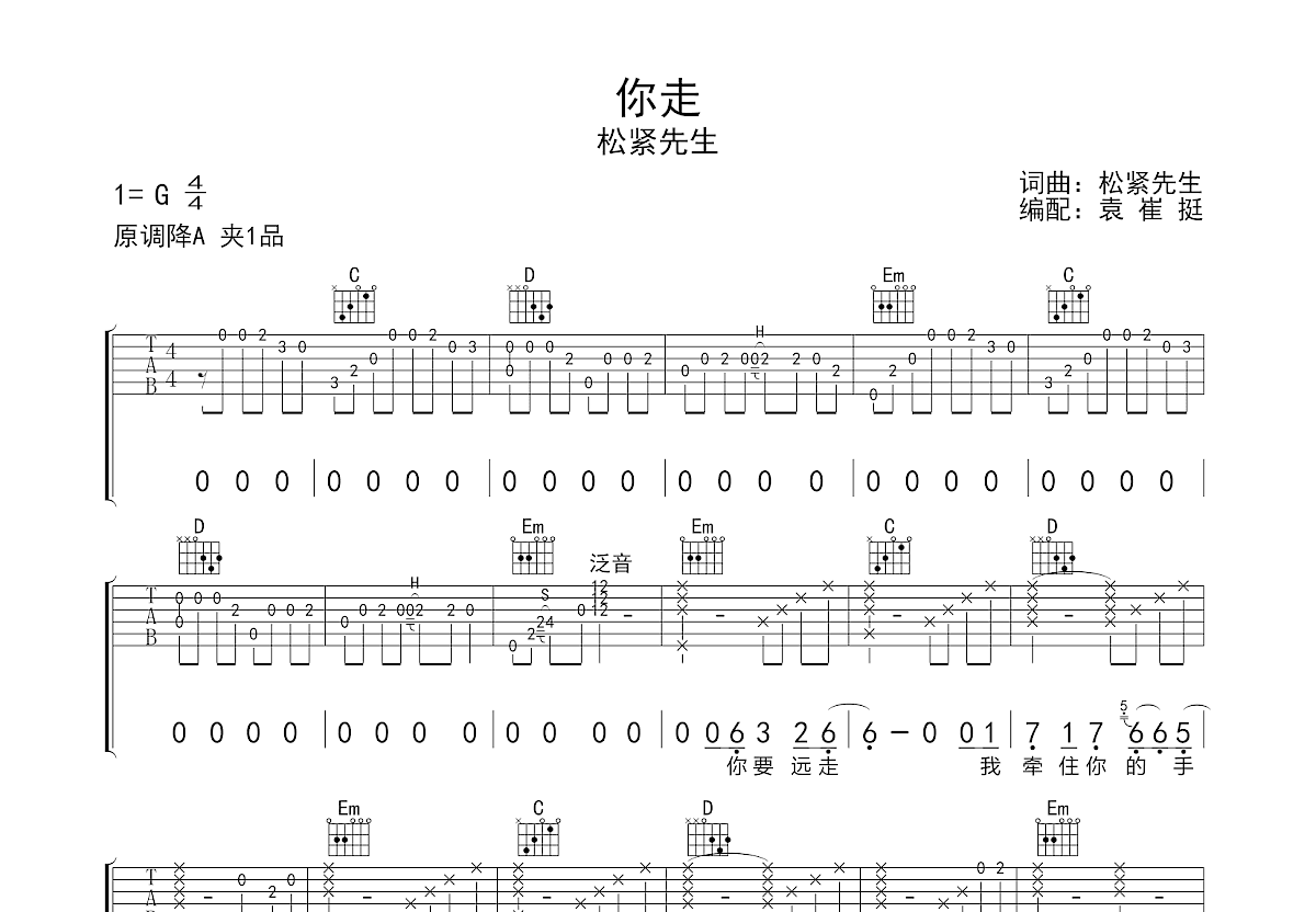 你走吉他谱预览图