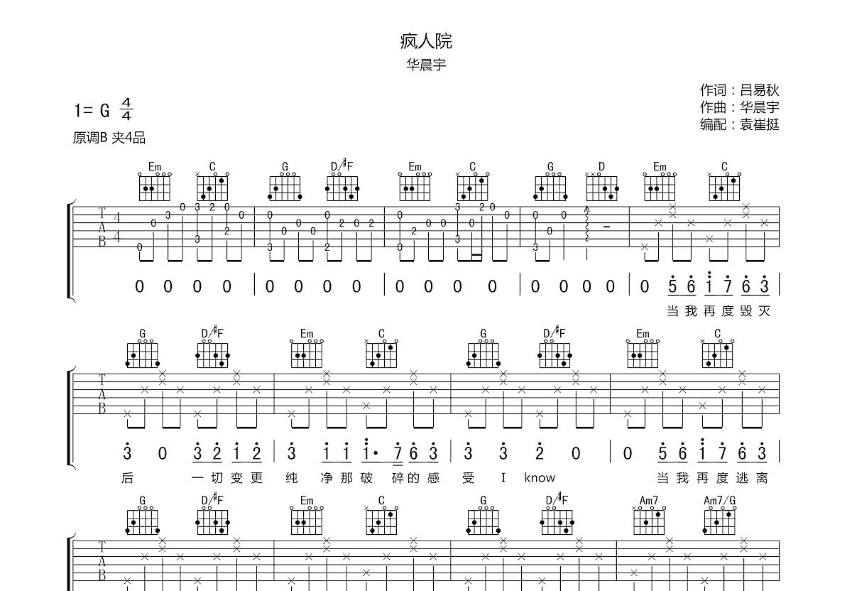 疯人院吉他谱预览图