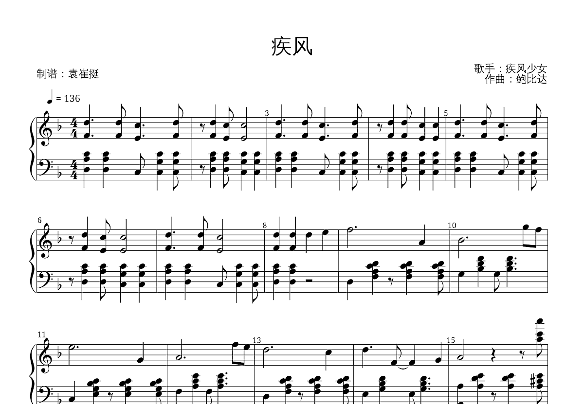 疾风钢琴谱_疾风少女_F调独奏