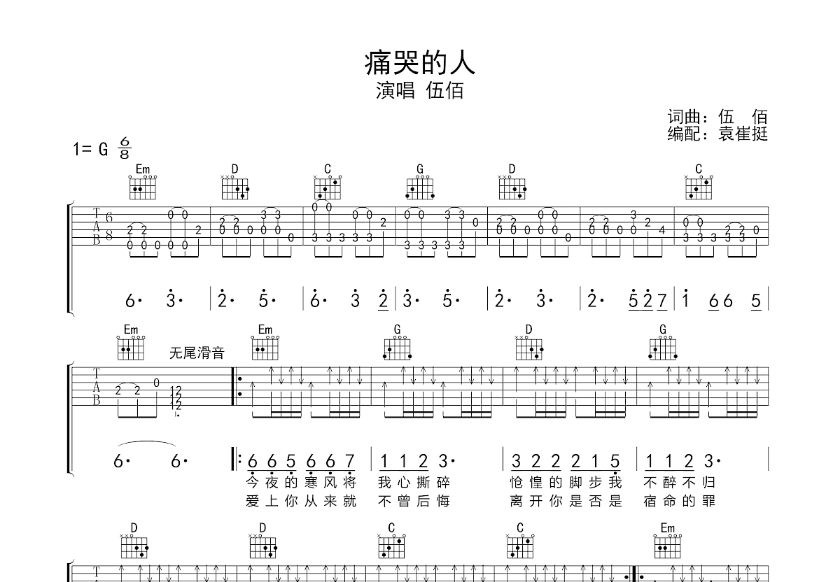 痛哭的人吉他谱预览图