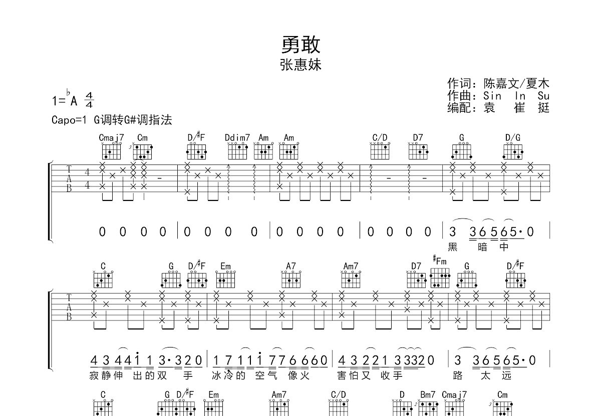 勇敢吉他谱预览图