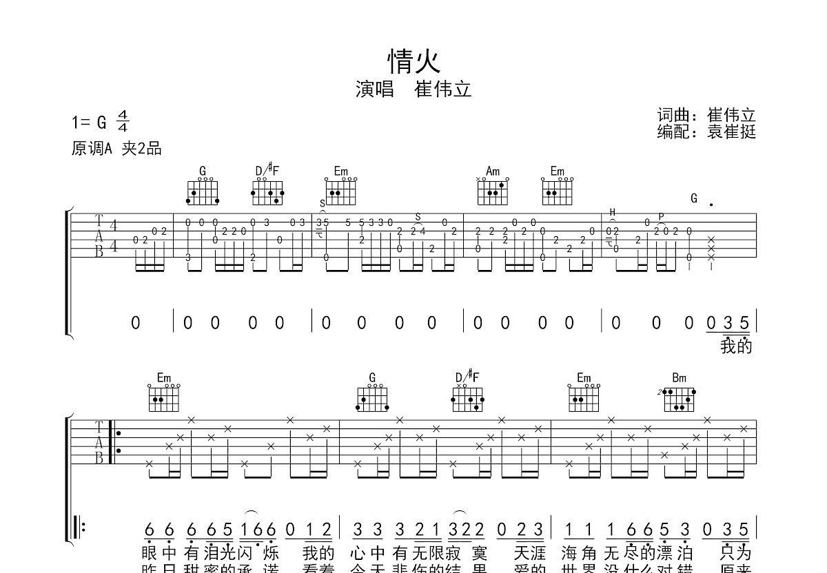 情火吉他谱预览图