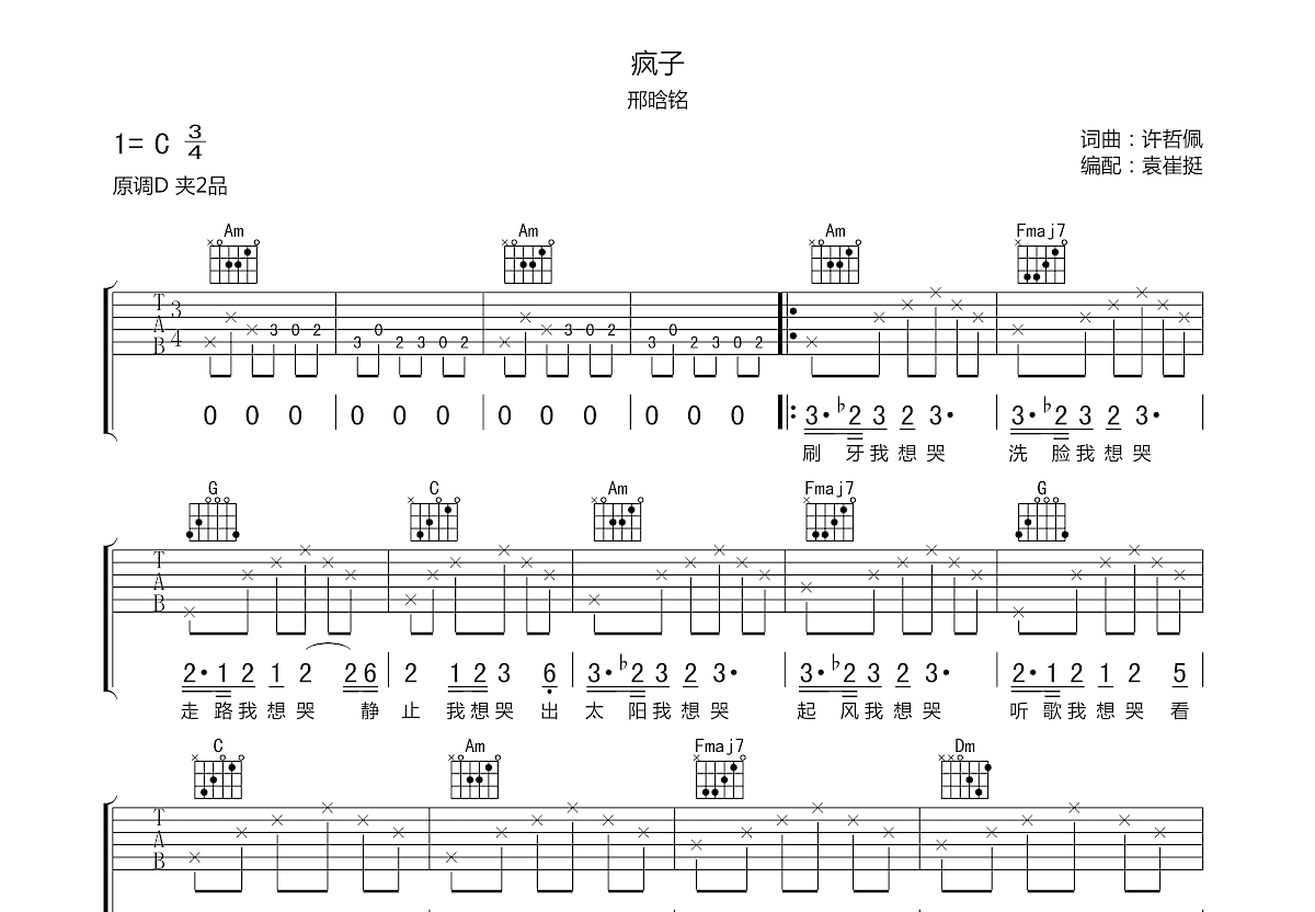 疯子吉他谱预览图