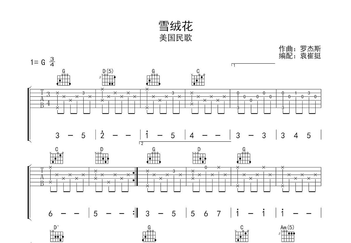 雪绒花吉他谱预览图